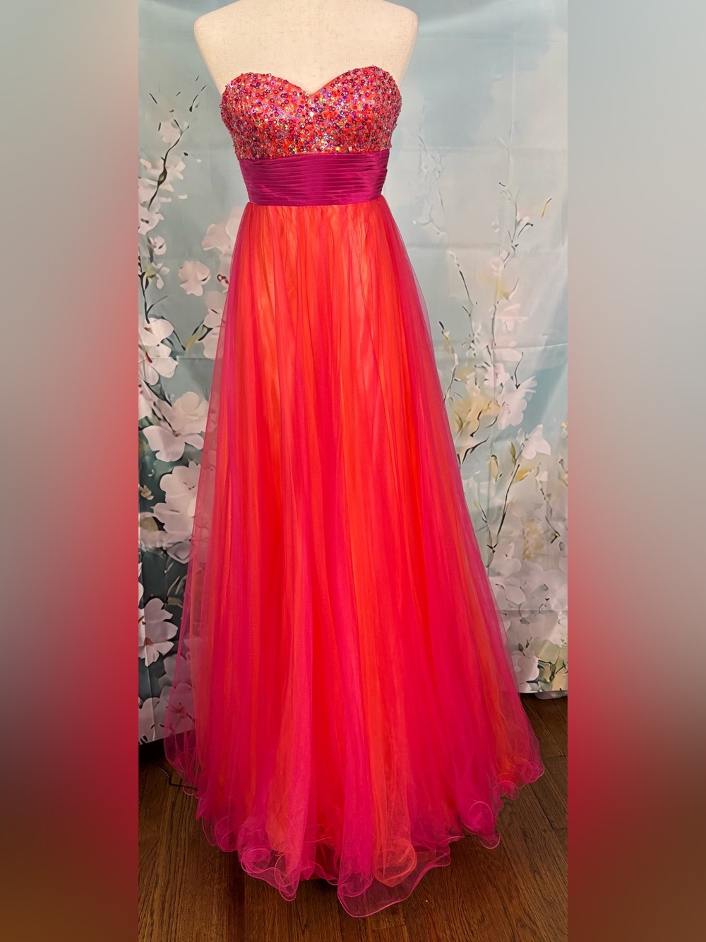 Cecily Brown Sunset Tulle Sequin Formal Gown – Size Extra Small (XS)